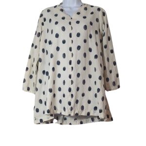 Pual Ce Cin Womens B&W Polkadot Lightweight Breathable Casual Lagenlook Blouse